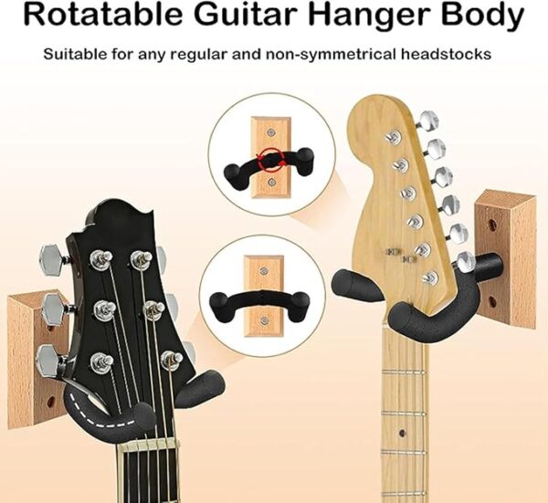Guitar Wall Mount 4 Pack Guitar Hanger with Rotatable Soft Guitar Wall Hangers for All Size Guitars U-Shaped Guitar Hook for Acoustic, Electric Guitar, Ukulele, Bass, Black Walnut - Image 3