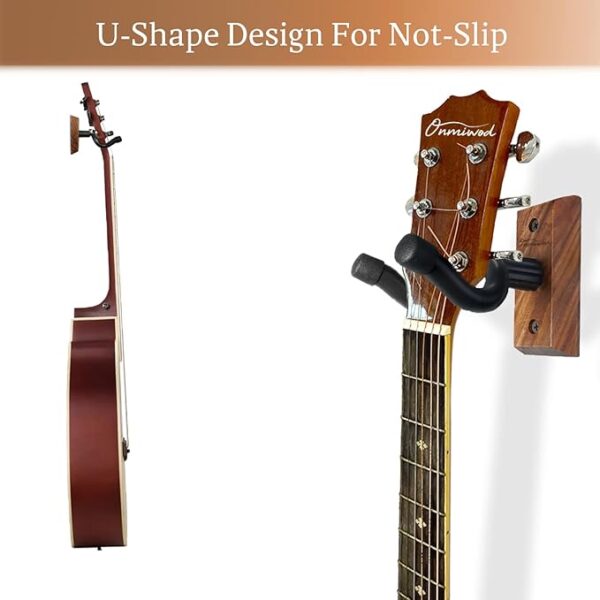 Guitar Wall Mount 2 Pack, Black Walnut Wood Guitar Hanger, U-Shaped Guitar Wall Hanger Mount, Guitar Holder Hook Stand Wall for Acoustic, Electric Guitar, Banjo, Bass, for Guitar Player Men Boy - Image 3