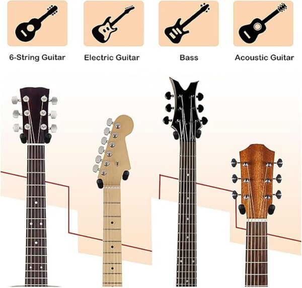 Guitar Wall Mount 4 Pack Guitar Hanger with Rotatable Soft Guitar Wall Hangers for All Size Guitars U-Shaped Guitar Hook for Acoustic, Electric Guitar, Ukulele, Bass, Black Walnut - Image 5