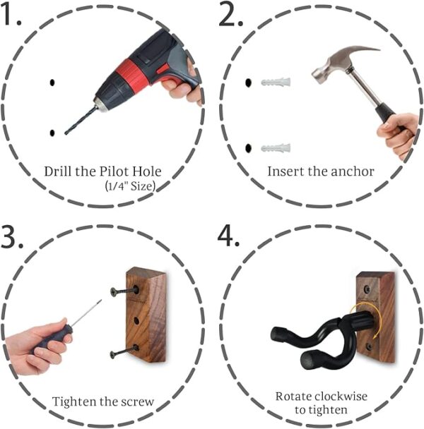 Guitar Wall Mount 2 Pack, Black Walnut Wood Guitar Hanger, U-Shaped Guitar Wall Hanger Mount, Guitar Holder Hook Stand Wall for Acoustic, Electric Guitar, Banjo, Bass, for Guitar Player Men Boy - Image 7