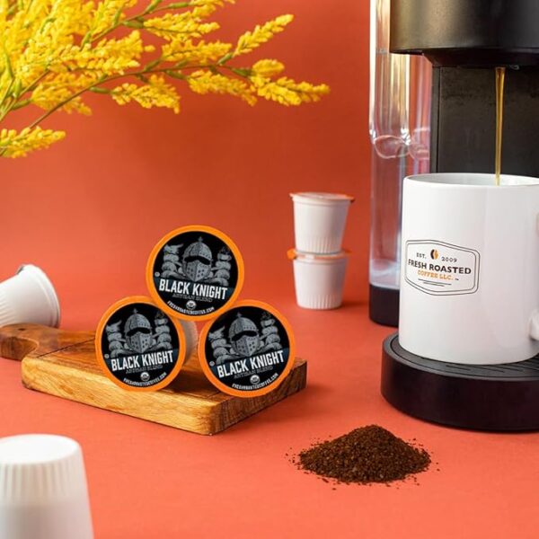 Fresh Roasted Coffee, Organic Black Knight | USDA Organic, Kosher | Dark Roast 96 Pods for K Cup Brewers - Image 6