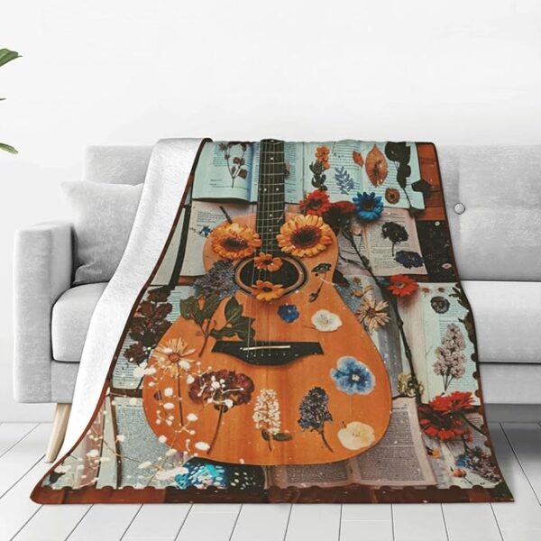 Guitar Music Blanket Guitar Decor Inspirational Throw Blanket Gifts for Girls Boys Guitar Lover Winter Bedding Super Warm Soft Plush Lightweight Fleece Flannel Blanket for Kids Adults Women 50"X40" - Image 2