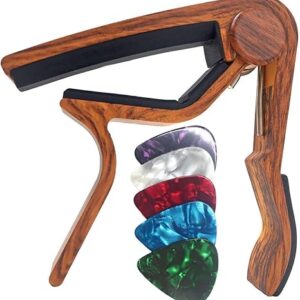 WINGO Guitar Capo for Acoustic and Electric Guitars - Rosewood Color with 5 Picks