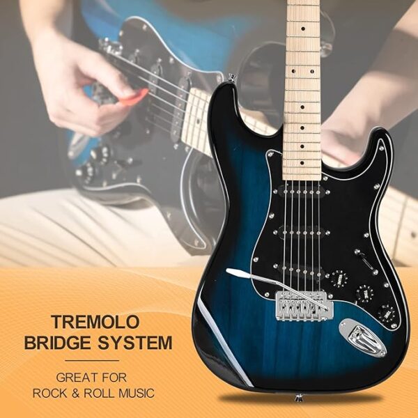 GLARRY Full Size Electric Guitar for Beginner with Amp and Accessories Pack Guitar Bag (Dark blue) - Image 3