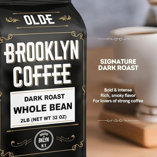 BROOKLYN COFFEE Whole Bean, Classic Dark Roast (2lb) Bold, Smooth Taste, Intense Aroma - Fresh Bulk Coffee Beans Roasted Weekly in NYC - Image 2