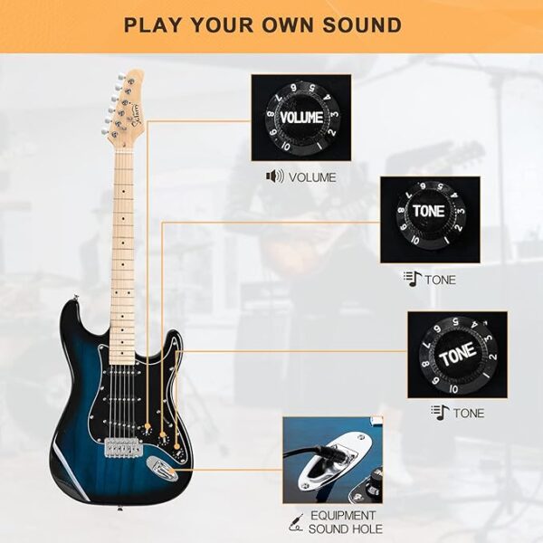 GLARRY Full Size Electric Guitar for Beginner with Amp and Accessories Pack Guitar Bag (Dark blue) - Image 4