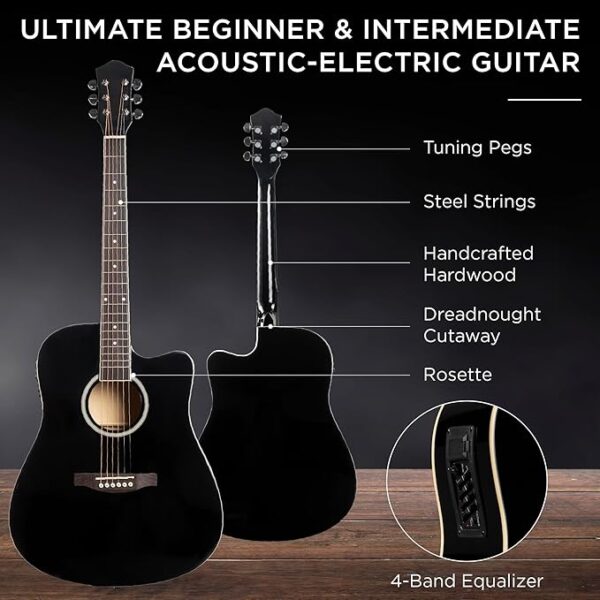 Best Choice Products Beginner Acoustic Electric Guitar Starter Set 41in w/All Wood Cutaway Design, Carrying Case, Strap, Picks, Cable - Black - Image 4