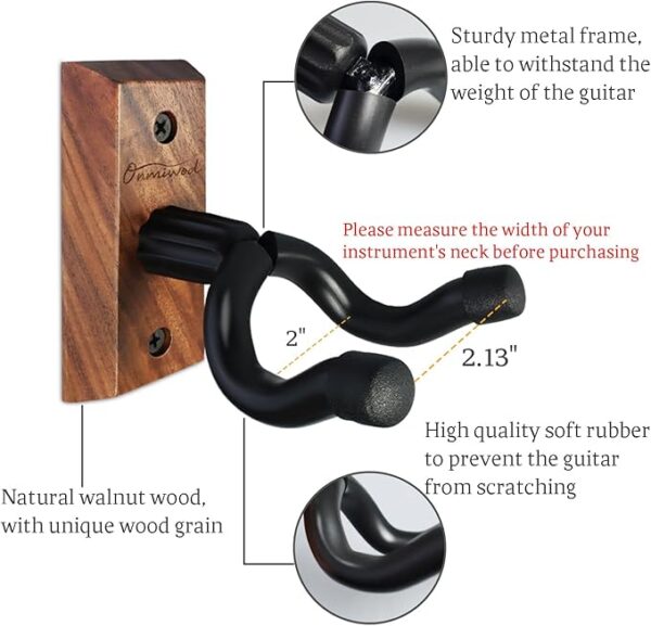 Guitar Wall Mount, Black Walnut Wood Guitar Hanger, U-Shaped Guitar Wall Hanger Mount, Guitar Holder Hook Stand Wall for Acoustic, Electric Guitar, Banjo, Bass, for Guitar Player Men Boy - Image 4