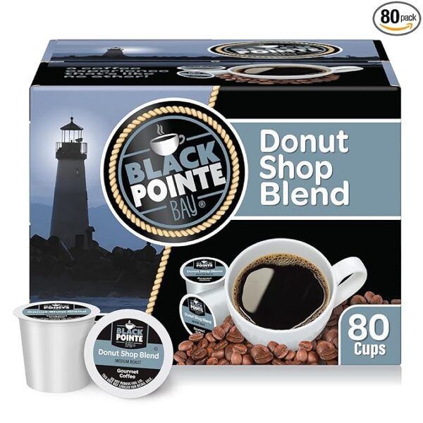 Black Pointe Bay Coffee Donut Shop Blend, Medium Roast, 80 Count, Single Serve Coffee Pods for Keurig K-Cup Brewers