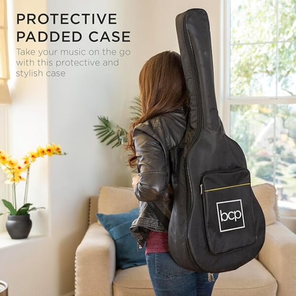 Best Choice Products Beginner Acoustic Electric Guitar Starter Set 41in w/All Wood Cutaway Design, Carrying Case, Strap, Picks, Cable - Black - Image 7