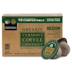 Vermont Coffee Company Organic Compostable Medium Roast Coffee Pods, 10 Count