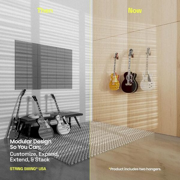 String Swing Guitar Wall Mount 2 Pack, Guitar Hangers, Wall Guitar Mount, Guitar Holder Hook for Wall, Fits All Size Guitars, Acoustic, Electric, Bass, Black Walnut Hardwood - Made in USA - Image 2