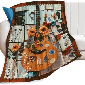 Guitar Music Blanket Guitar Decor Inspirational Throw Blanket Gifts for Girls Boys Guitar Lover Winter Bedding Super Warm Soft Plush Lightweight Fleece Flannel Blanket for Kids Adults Women 50"X40"