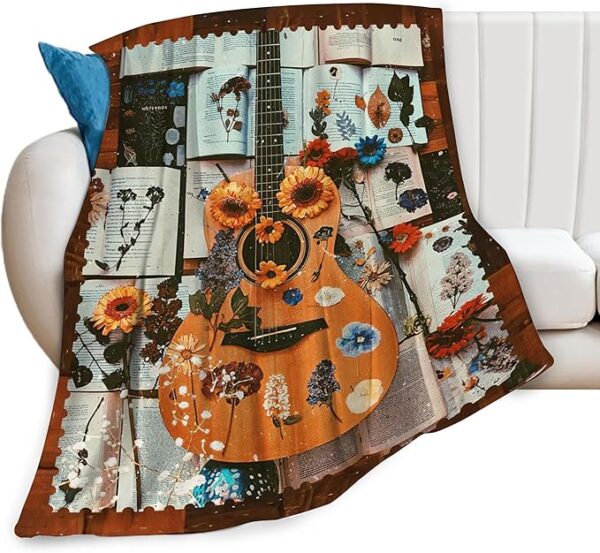 Guitar Music Blanket Guitar Decor Inspirational Throw Blanket Gifts for Girls Boys Guitar Lover Winter Bedding Super Warm Soft Plush Lightweight Fleece Flannel Blanket for Kids Adults Women 50"X40"