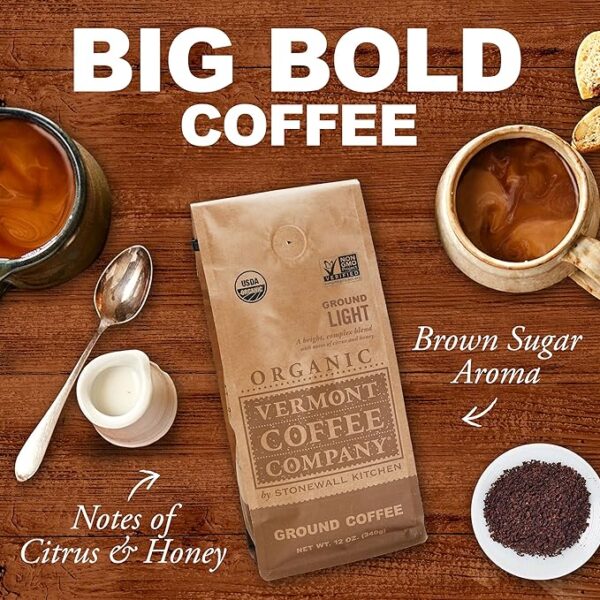 Vermont Coffee Company, Organic Light Roast Ground Coffee, 12oz., Made in the USA - Image 2