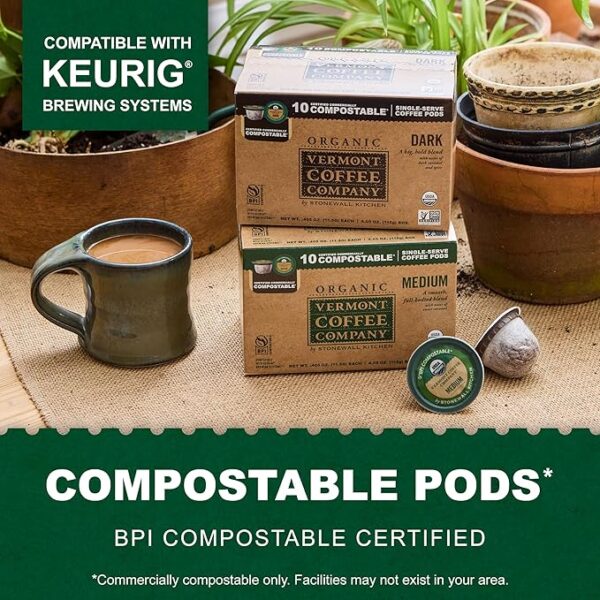 Vermont Coffee Company Organic Compostable Medium Roast Coffee Pods, 10 Count - Image 3