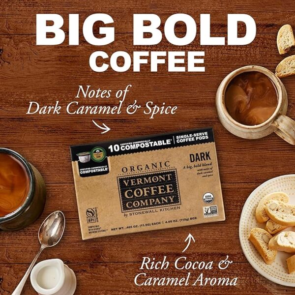 Vermont Coffee Company, Organic Dark Roast Coffee, K-Cup Single-Serve Compostable Coffee Pods, 10CT, Made in the USA - Image 3