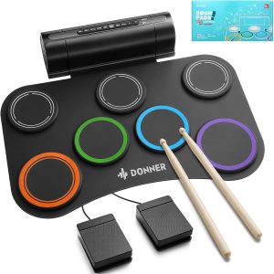Donner Electric Drum Set Upgrated, 7 Pads Electronic Drum Pad Roll Up Quiet Drum Pad Built-in Speaker, 40 Lessons Included, Kids Holiday Christmas & Birthday Gift Instrument Toys(DED-20R) NEW
