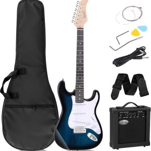 ZENY 39" Full Size Electric Guitar with Amp, Case and Accessories Pack Beginner Starter Package, Blue Ideal Christmas Thanksgiving Holiday Gift