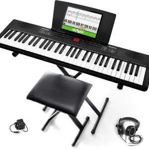 Alesis Melody 61 MK4 61-Key Piano Keyboard Bundle Portable, 300 Voices, Split/Layer Modes, Includes Lessons, Stand, Bench, and Headphones, for Beginners